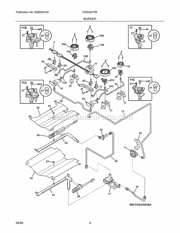 Frigidaire FGGS3075KBA Range Burner Diagram