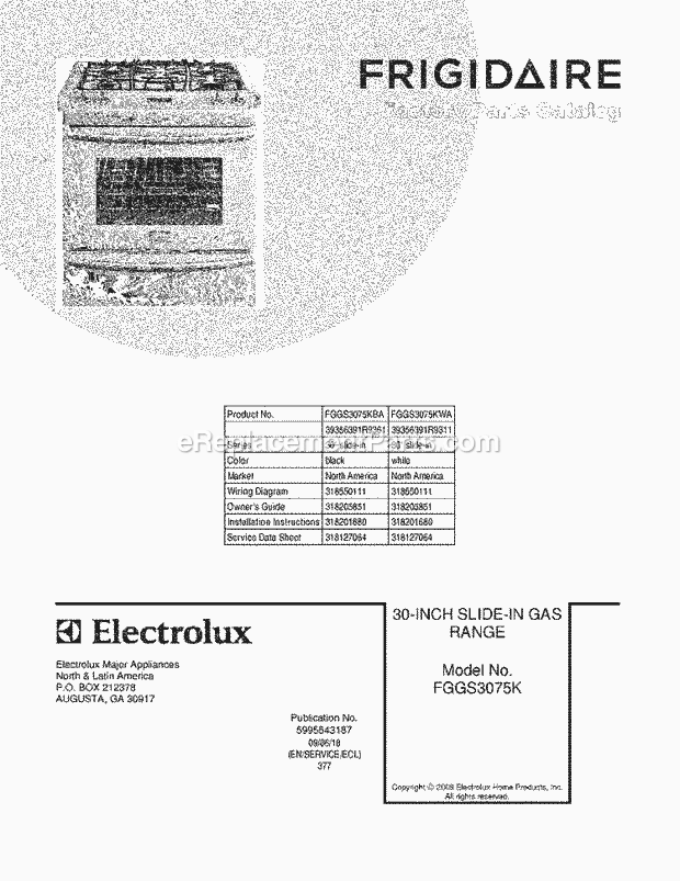 Frigidaire FGGS3075KBA Range Page D Diagram