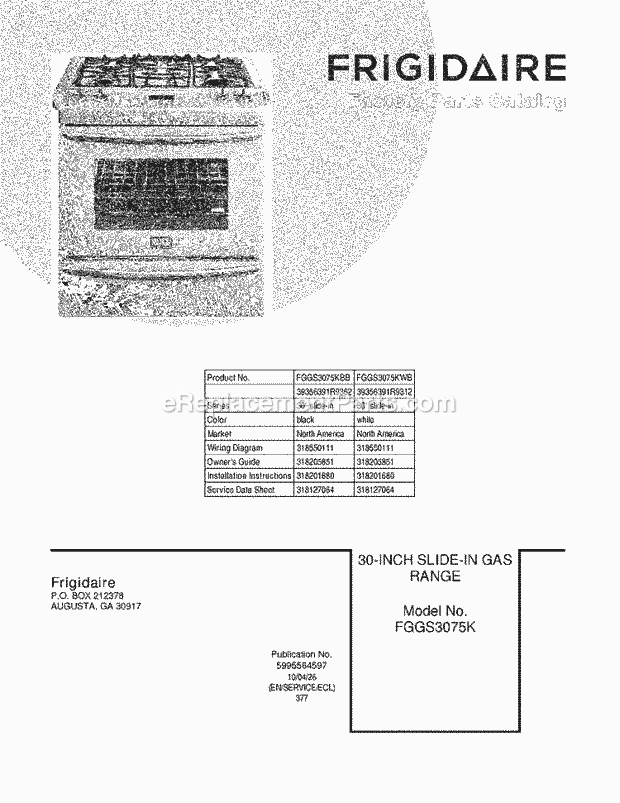 Frigidaire FGGS3075KWB Range Page D Diagram