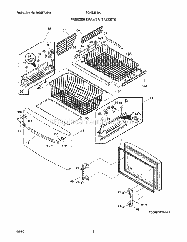Frigidaire FGHB2878LE1 Refrigerator Freezer Drawer - Basket Diagram