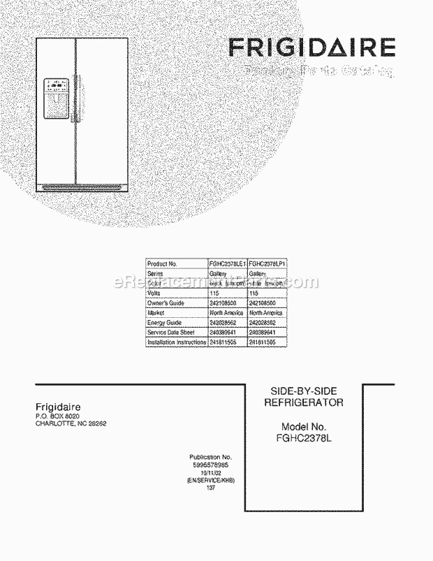 Frigidaire FGHC2378LE1 Refrigerator Page C Diagram