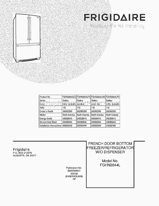 Frigidaire FGHN2844LF0 Refrigerator Page C Diagram