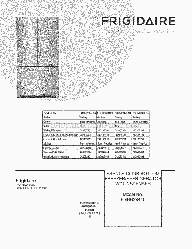 Frigidaire FGHN2844LP4 Refrigerator Page D Diagram