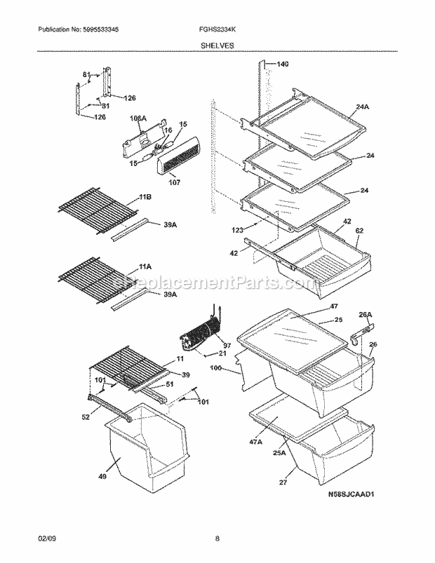 Frigidaire FGHS2334KB0 Refrigerator Shelves Diagram