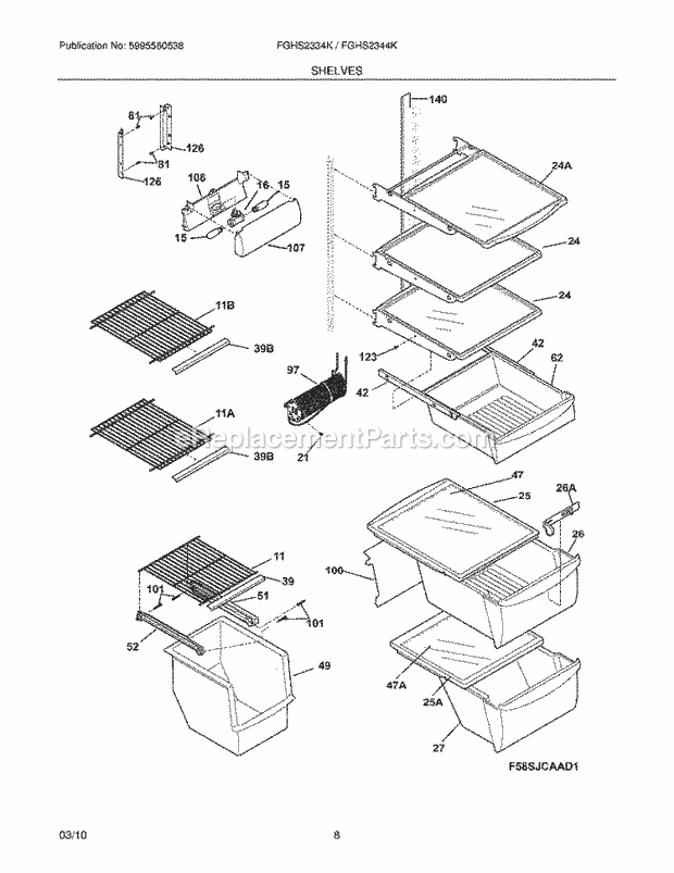 Frigidaire FGHS2334KB4 Refrigerator Shelves Diagram