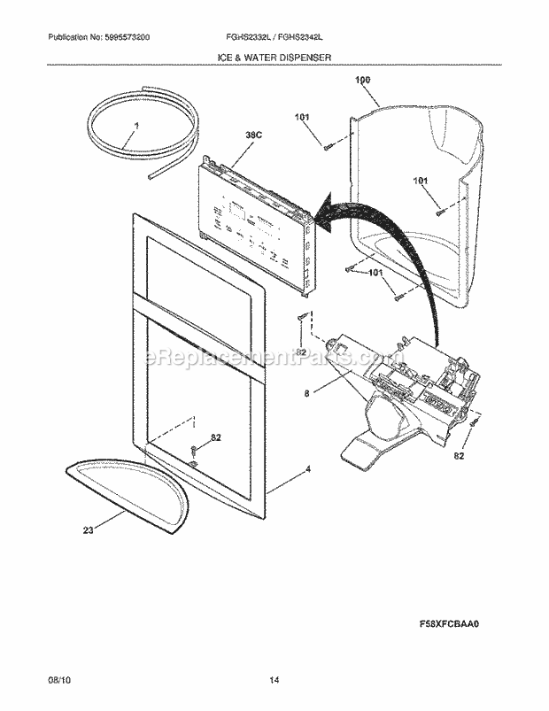 Frigidaire FGHS2342LF1 Refrigerator Ice & Water Dispenser Diagram