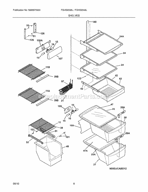 Frigidaire FGHS2342LF1 Refrigerator Shelves Diagram