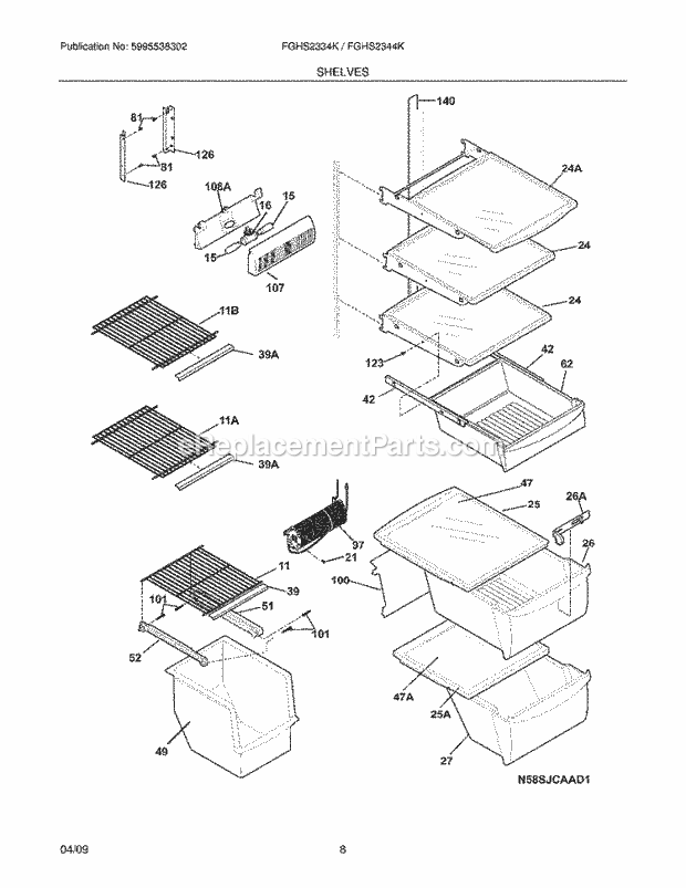 Frigidaire FGHS2344KF1 Refrigerator Shelves Diagram