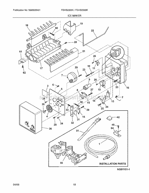 Frigidaire FGHS2355KE1 Refrigerator Ice Maker Diagram