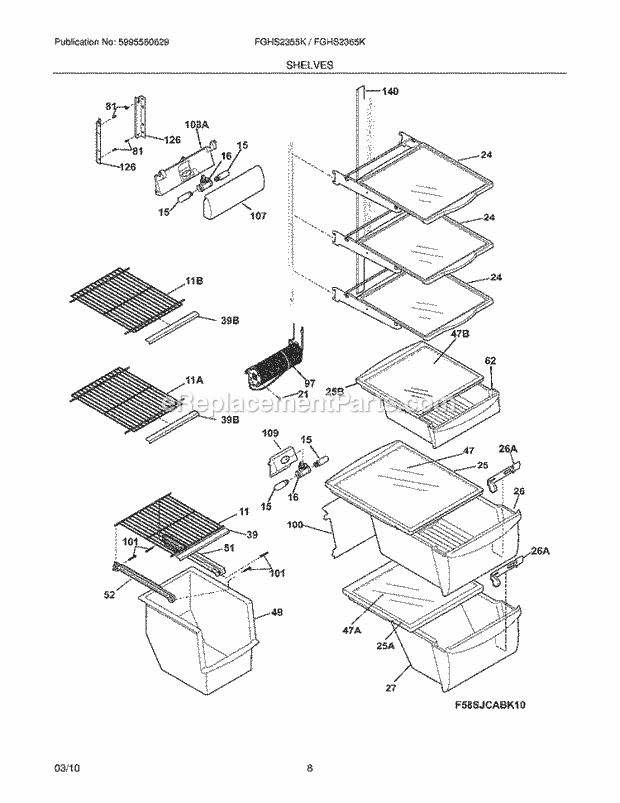 Frigidaire FGHS2355KP4 Refrigerator Shelves Diagram