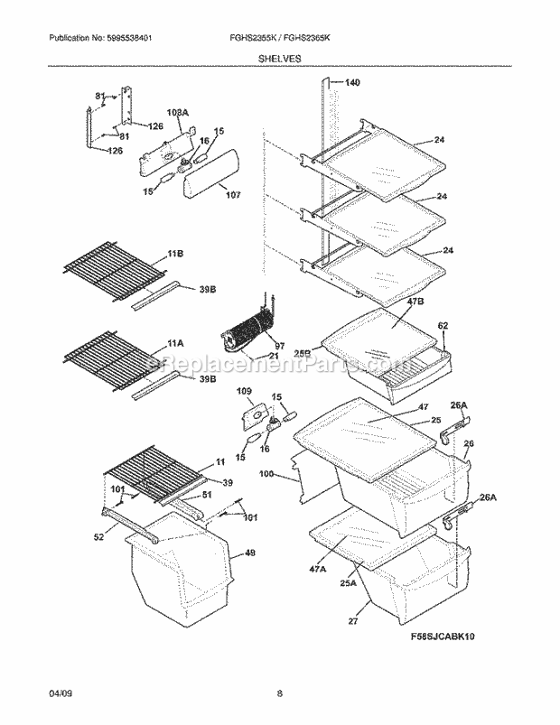 Frigidaire FGHS2365KF1 Refrigerator Shelves Diagram