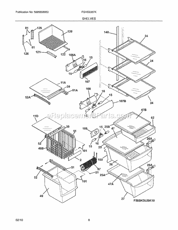 Frigidaire FGHS2367KB2 Refrigerator Shelves Diagram