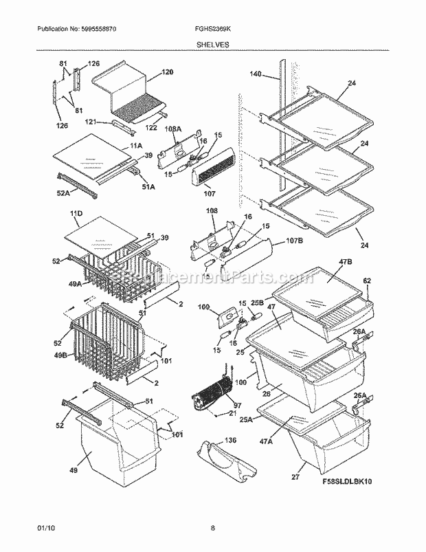 Frigidaire FGHS2369KE2 Refrigerator Shelves Diagram