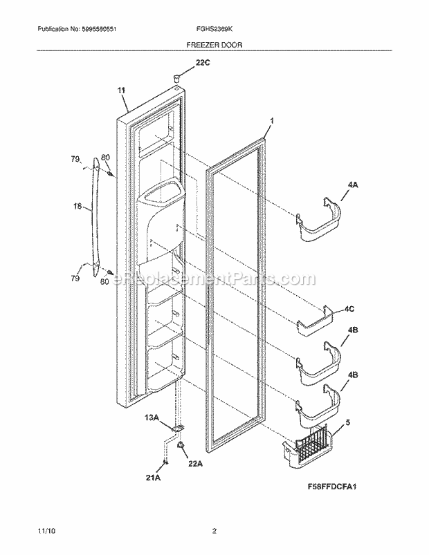 Frigidaire FGHS2369KE4 Refrigerator Freezer Door Diagram