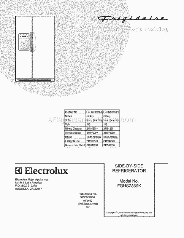 Frigidaire FGHS2369KP1 Refrigerator Page C Diagram