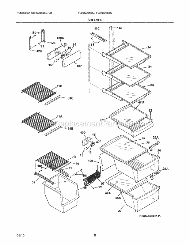 Frigidaire FGHS2655KE2 Refrigerator Shelves Diagram