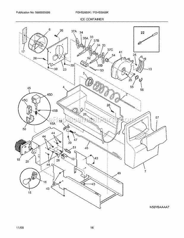 Frigidaire FGHS2655KP1 Refrigerator Ice Container Diagram