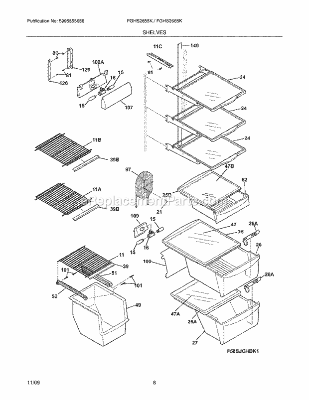 Frigidaire FGHS2655KP1 Refrigerator Shelves Diagram