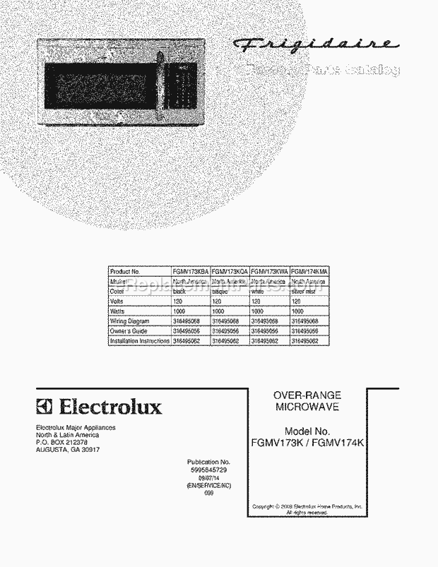Frigidaire FGMV173KQA Microwave Page B Diagram