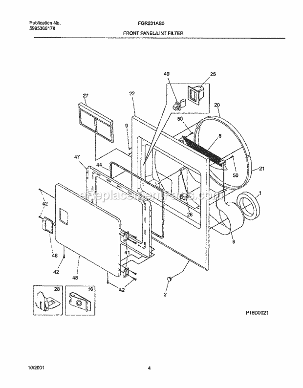 Frigidaire FGR231AS0 Residential Dryer Frnt Pnl, Door Diagram