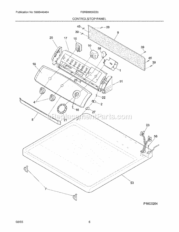 Frigidaire FGRB6600ES0 Residential Dryer Controls / Top Panel Diagram