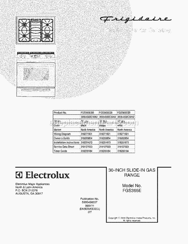 Frigidaire FGS365EBB Slide-In, Gas Gas Range Page D Diagram