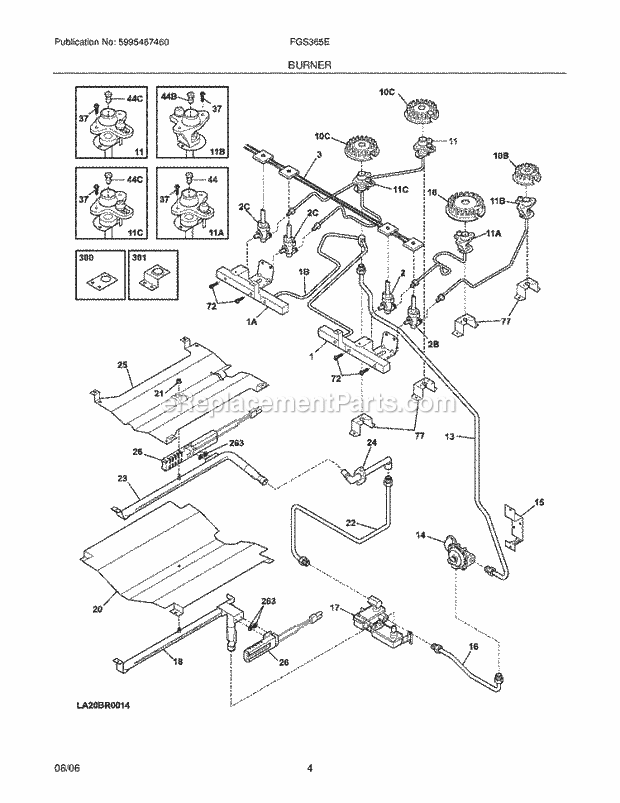 Frigidaire FGS365EBC Slide-In, Gas Gas Range Burner Diagram