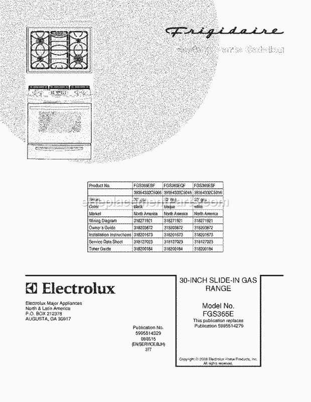 Frigidaire FGS365EBF Range Page D Diagram