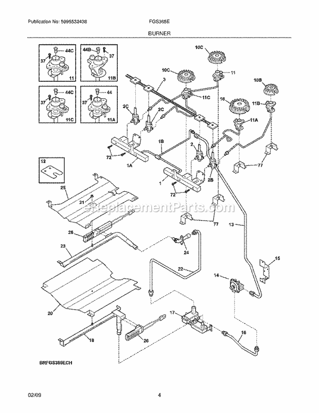 Frigidaire FGS365ESG Range Burner Diagram