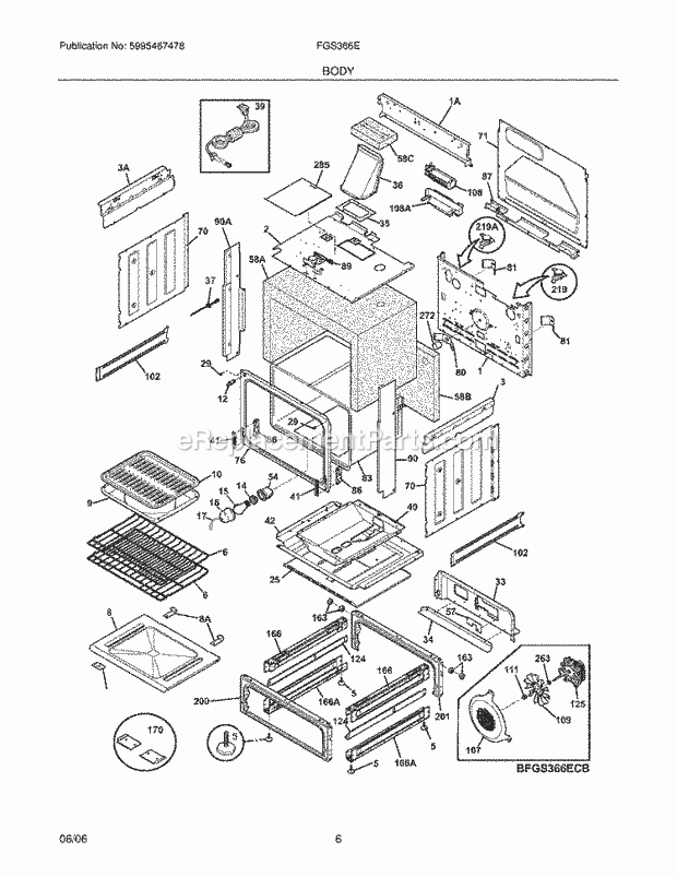 Frigidaire FGS366EBC Slide-In, Gas Gas Range Body Diagram