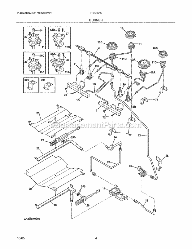 Frigidaire FGS366ECA Slide-In, Gas Gas Range Burner Diagram