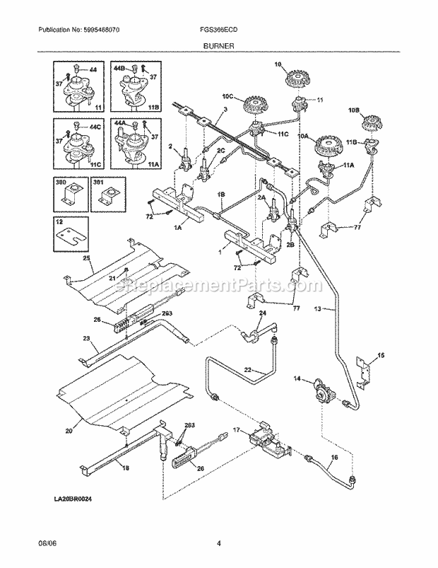 Frigidaire FGS366ECD Slide-In, Gas Gas Range Burner Diagram