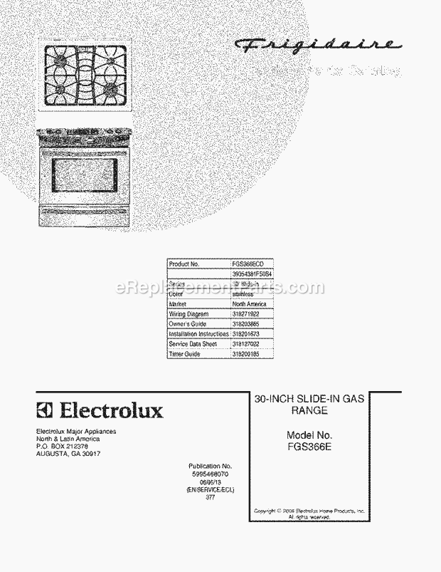 Frigidaire FGS366ECD Slide-In, Gas Gas Range Page D Diagram