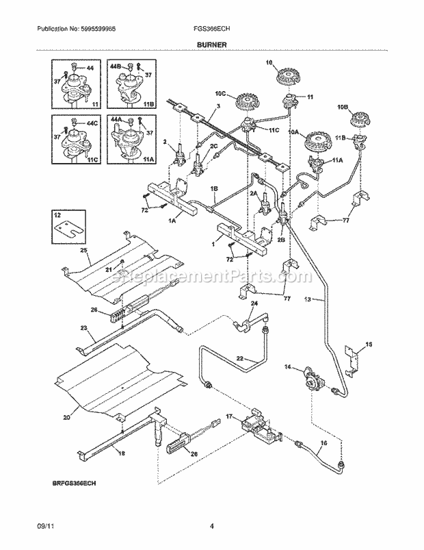 Frigidaire FGS366ECH Range Burner Diagram