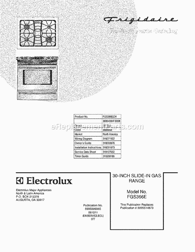 Frigidaire FGS366ECH Range Page D Diagram