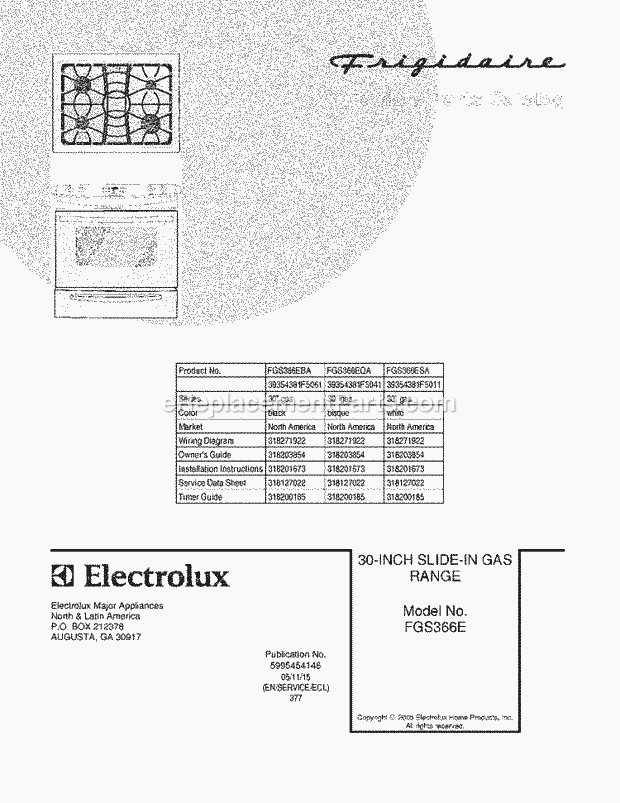 Frigidaire FGS366EQA Slide-In, Gas Gas Range Page D Diagram