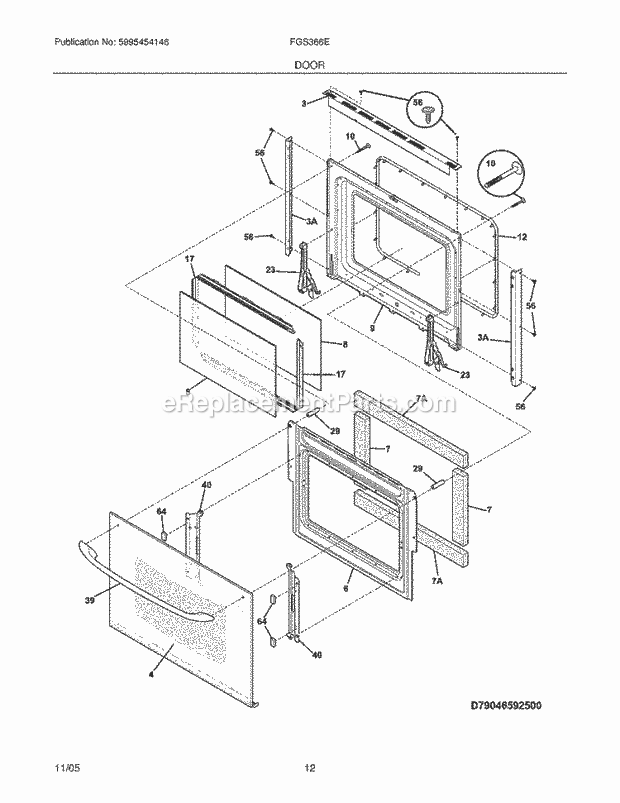 Frigidaire FGS366EQA Slide-In, Gas Gas Range Door Diagram