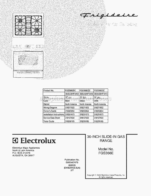 Frigidaire FGS366ESC Slide-In, Gas Gas Range Page D Diagram