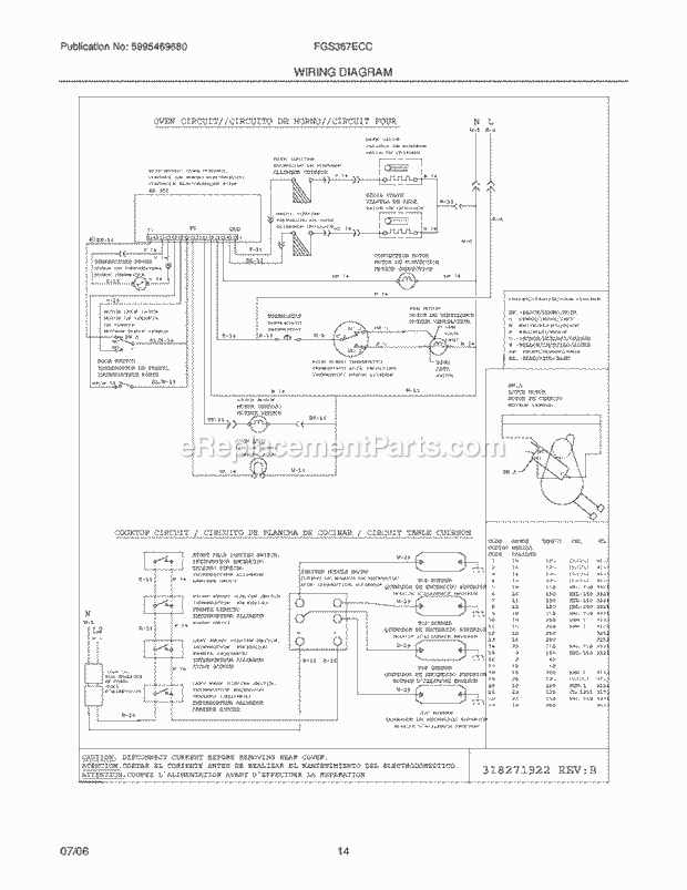 Frigidaire FGS367ECC Slide-In, Gas Gas Range Page G Diagram