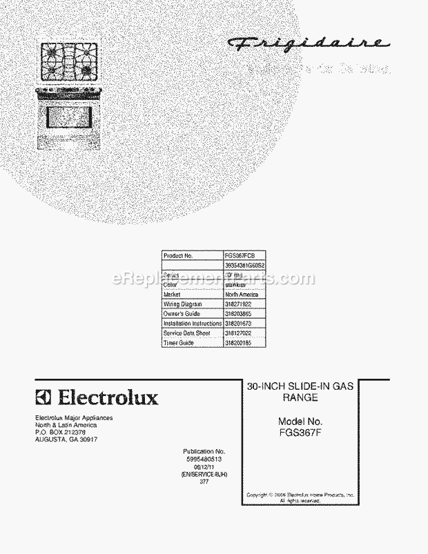 Frigidaire FGS367FCB Slide-In, Gas Gas Range Page D Diagram