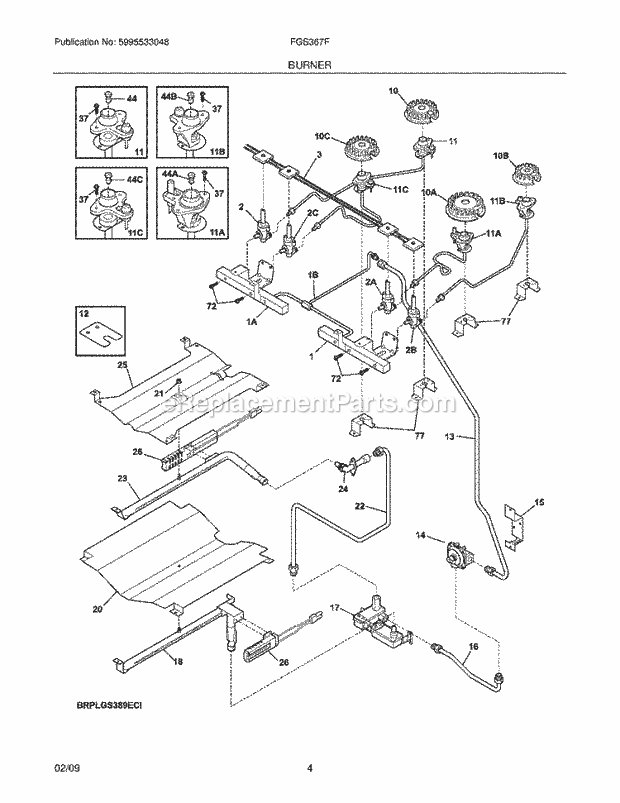 Frigidaire FGS367FCD Range Burner Diagram