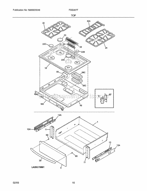 Frigidaire FGS367FCD Range Top/Drawer Diagram