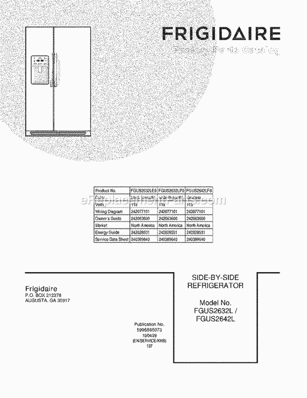 Frigidaire FGUS2632LE0 Refrigerator Page C Diagram