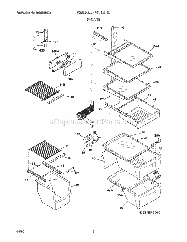 Frigidaire FGUS2632LE0 Refrigerator Shelves Diagram