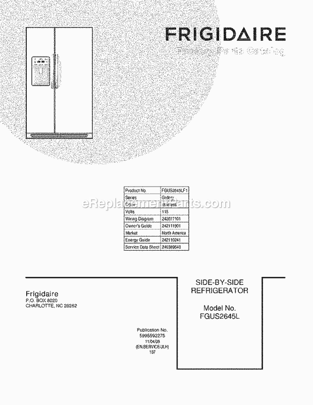 Frigidaire FGUS2645LF1 Refrigerator Page C Diagram