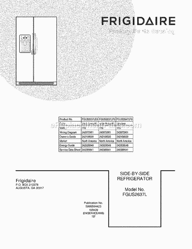 Frigidaire FGUS2647LF0 Refrigerator Page C Diagram