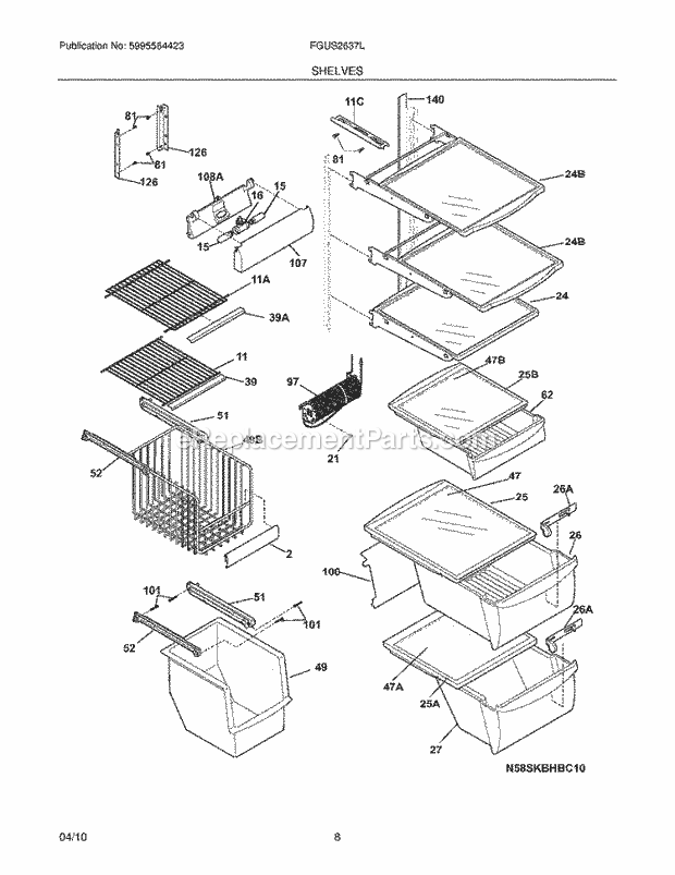 Frigidaire FGUS2647LF0 Refrigerator Shelves Diagram