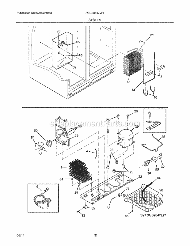 Frigidaire FGUS2647LF1 Refrigerator System Diagram