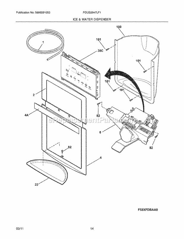 Frigidaire FGUS2647LF1 Refrigerator Ice & Water Dispenser Diagram