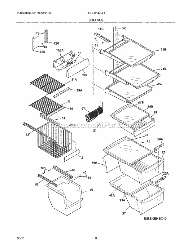 Frigidaire FGUS2647LF1 Refrigerator Shelves Diagram